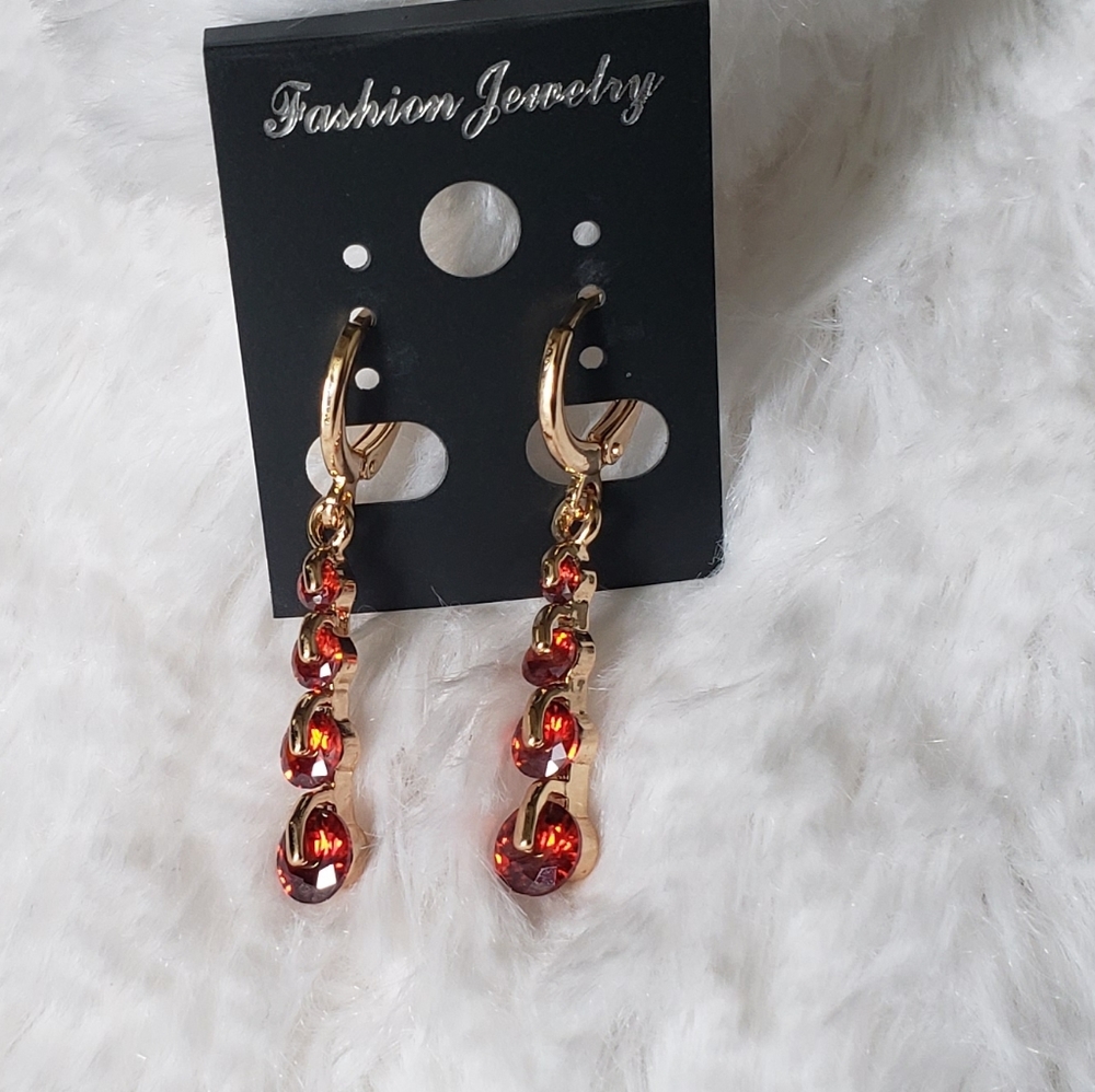18K Yellow Gold-filled Red Ruby earrings